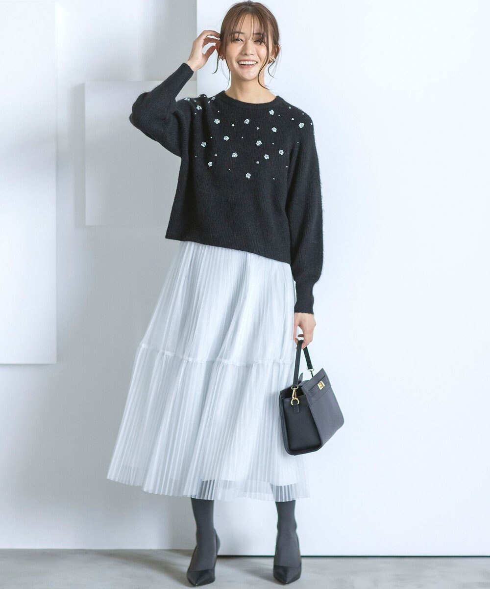 組曲 【WEB限定】モヘヤブレンド ビジューライク刺繍ニット 