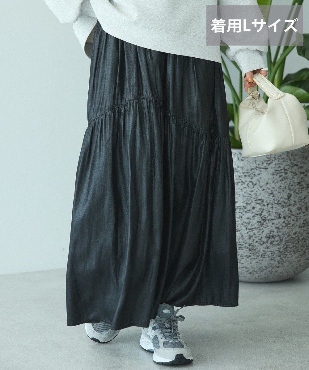 AMERICAN HOLIC 【選べる丈】チンツ加工ティアードスカート 