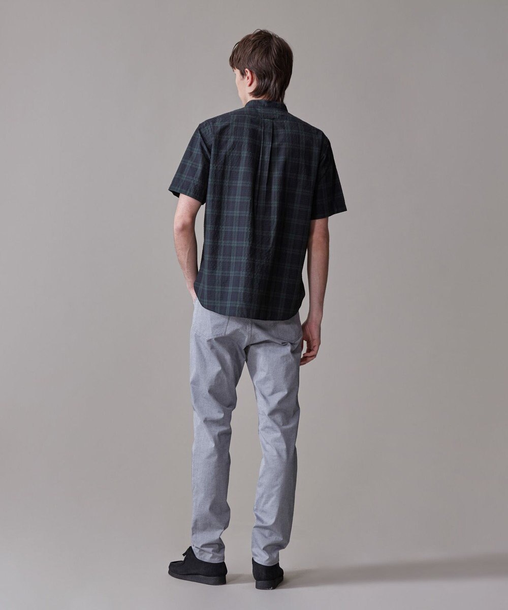 J.PRESS MEN 真夏を乗り切る爽快感と機能性【吸水速乾 / 接触冷感 / 高通気性 / ウォッシャブル】サッカーチェック シャツ / バンドカラー 