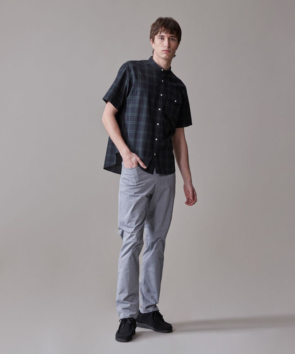 J.PRESS MEN 真夏を乗り切る爽快感と機能性【吸水速乾 / 接触冷感 / 高通気性 / ウォッシャブル】サッカーチェック シャツ / バンドカラー 