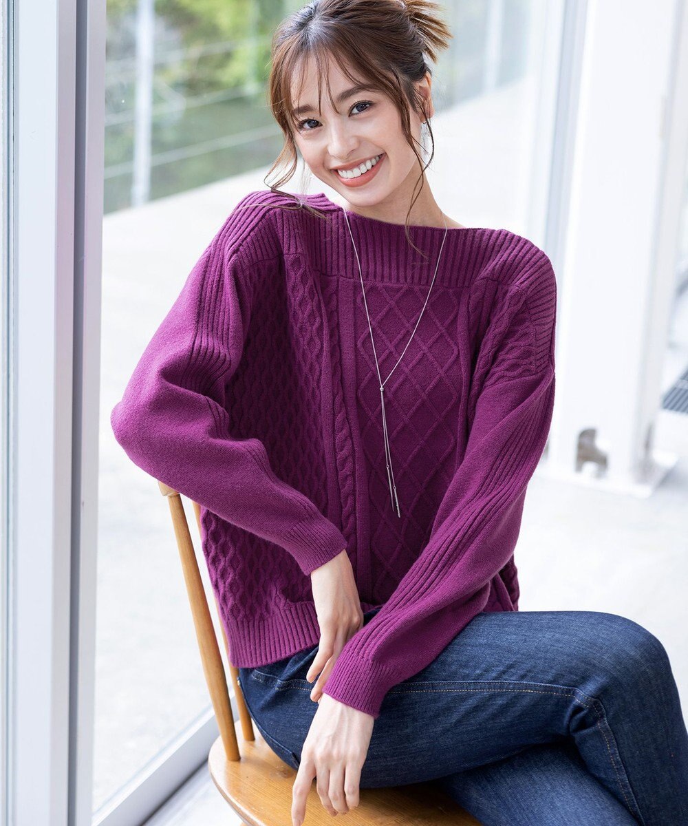 Tiaclasse 【洗える】ケーブル編みドルマンニットトップス 