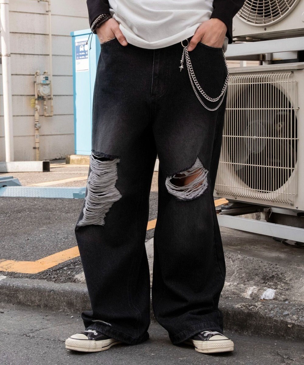 WEGO スーパーバギーダメージデニムパンツ 