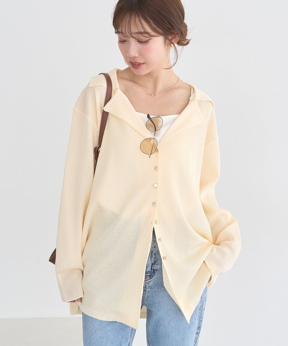 earth music&ecology テーラーカラーニットカーディガン 