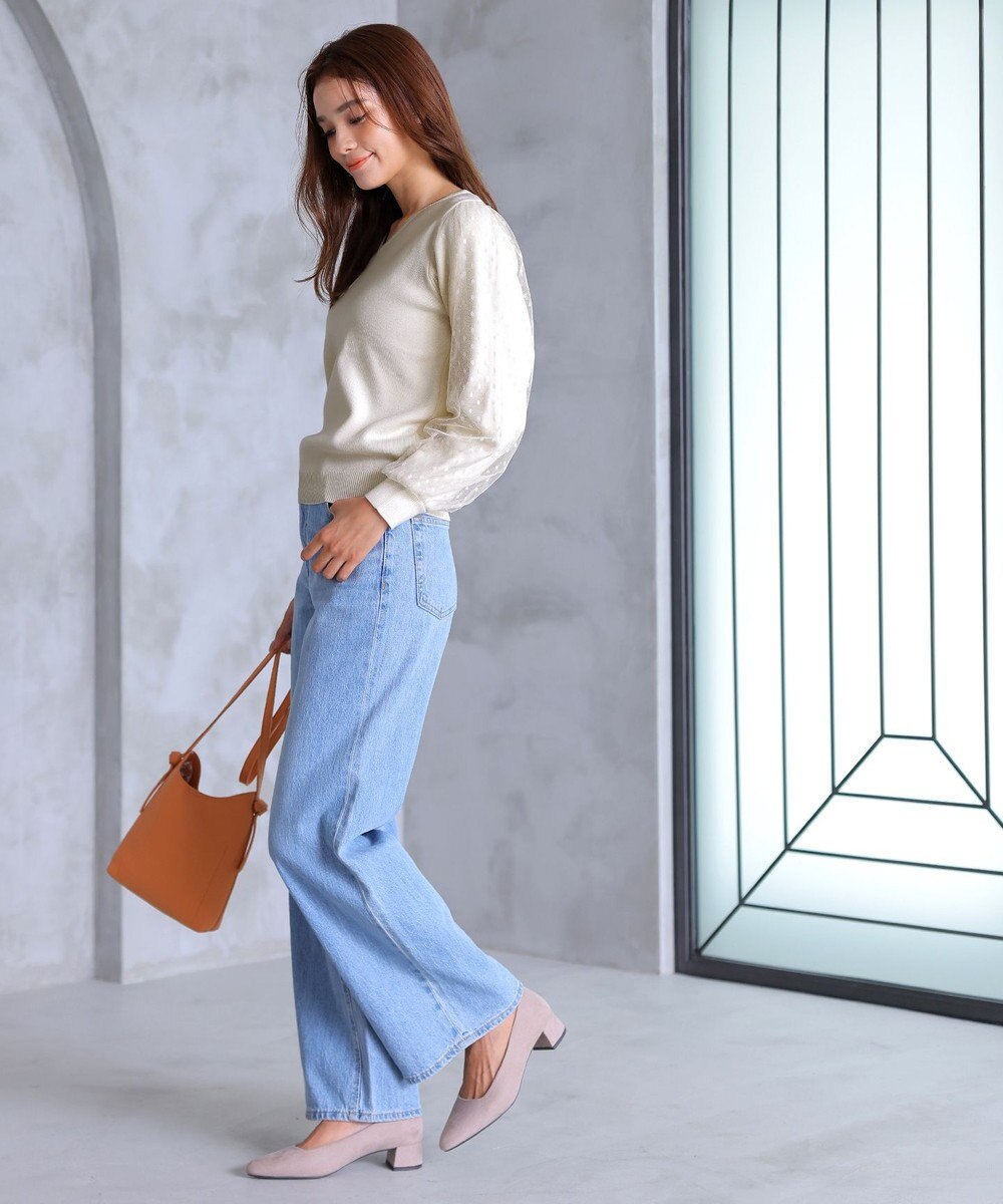 Tiaclasse L 【洗える】ドットチュールコンビニットトップス 