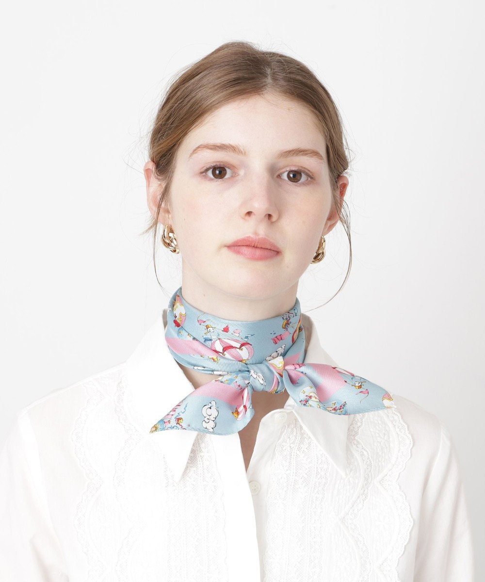 MOONBAT PAUL&JOE ACCESSOIRES(ポール & ジョー) シルクスカーフ 空 オーステルリッツ記念柱 ネコと毛糸 気球 65cm×65cm 手洗いOK 