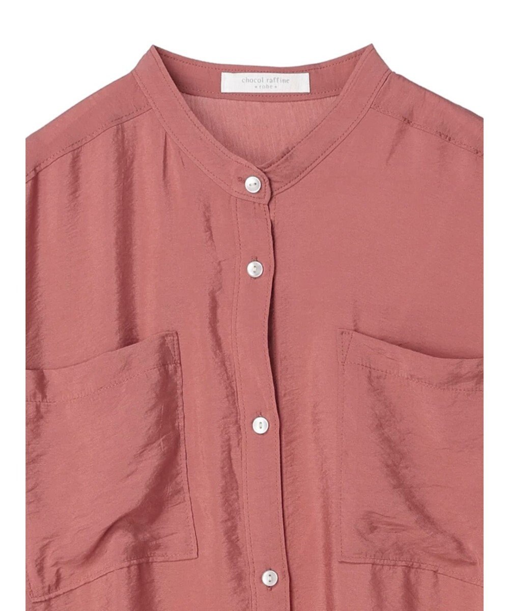 Green Parks バンドカラーポケット付きシアーシャツ 