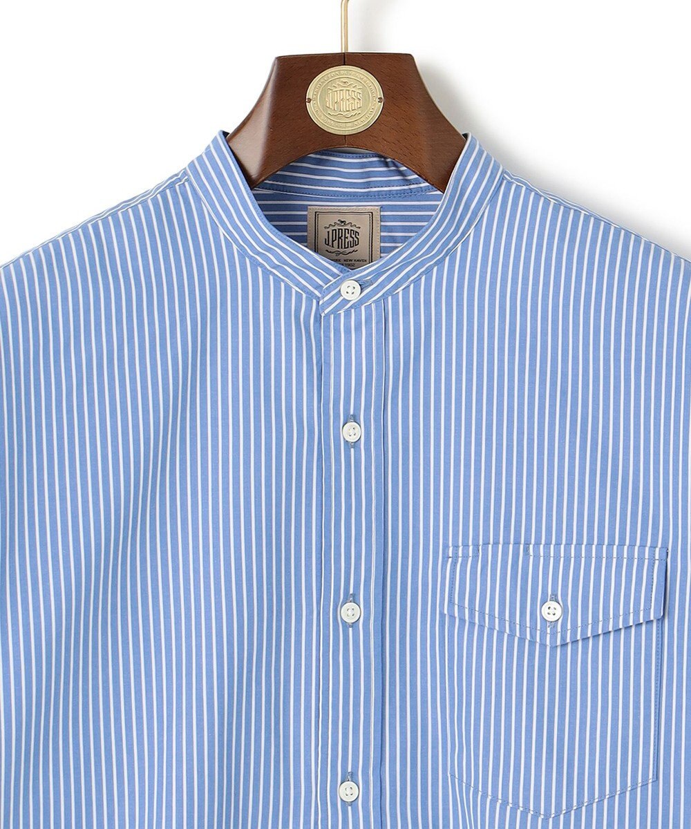 J.PRESS MEN パッチフラップ マルチストライプ バンドカラーシャツ 