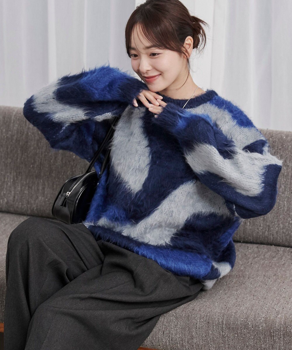 WEGO 【ユニセックス着用ITEM】マーブルシャギーニットプルオーバー 