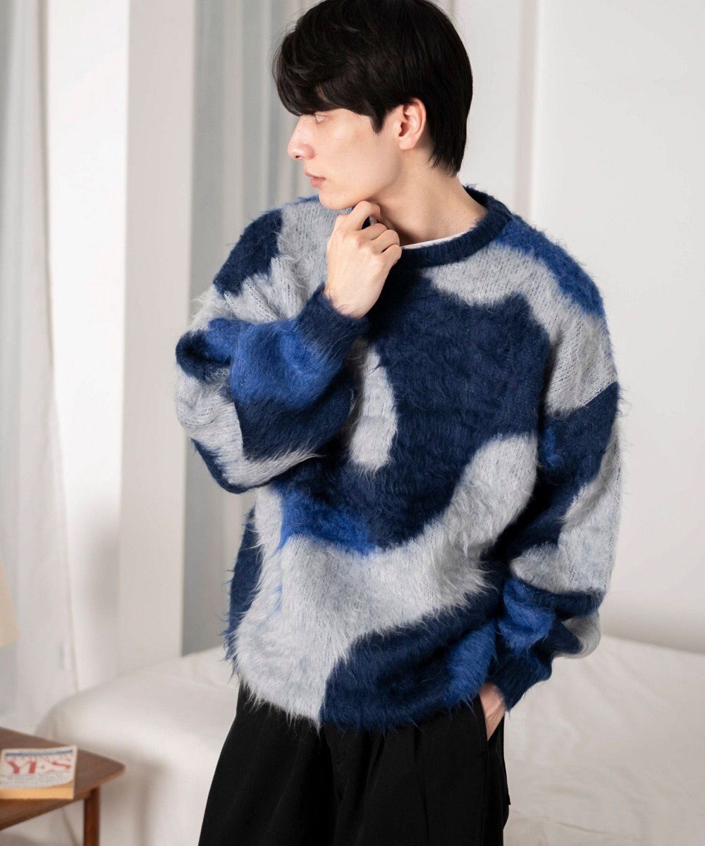 WEGO 【ユニセックス着用ITEM】マーブルシャギーニットプルオーバー 