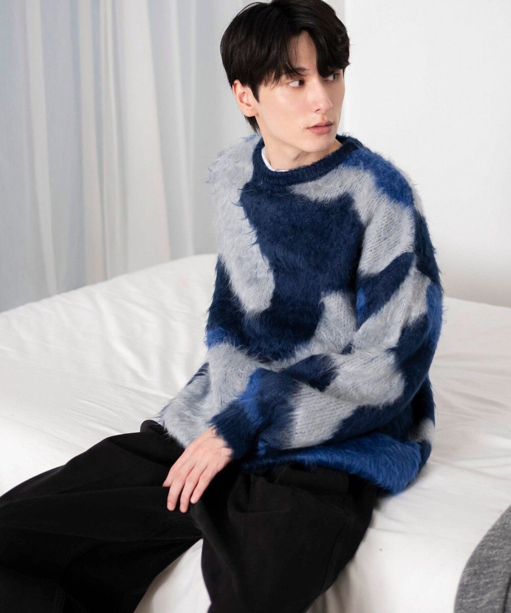 WEGO 【ユニセックス着用ITEM】マーブルシャギーニットプルオーバー 