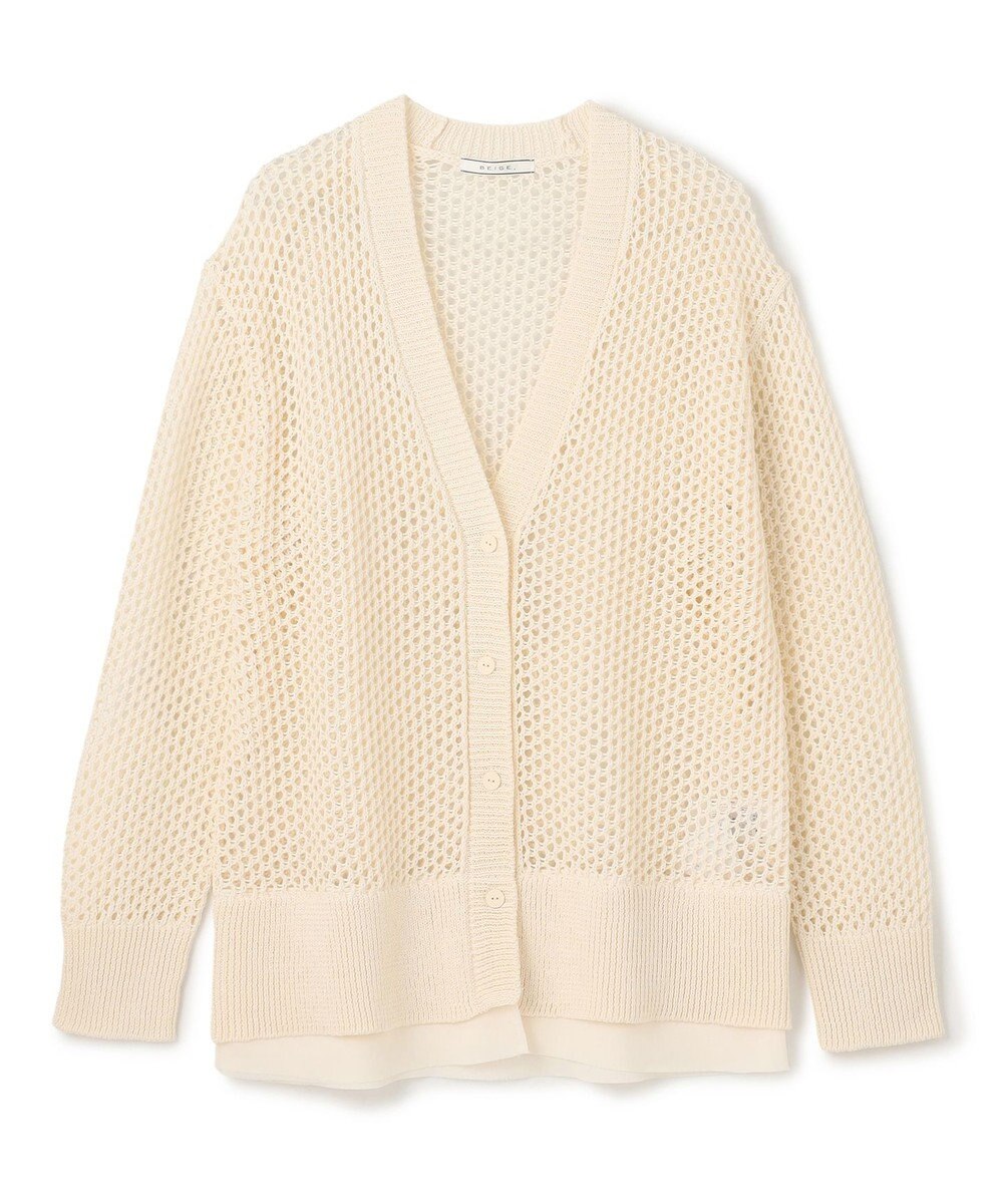 BEIGE， 【洗える】ALOE / コットンメッシュVネックミドル丈カーディガン 