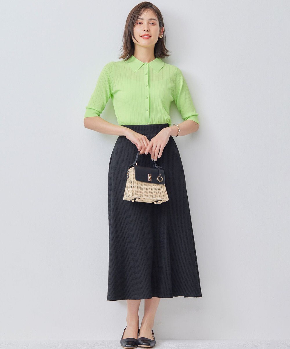 組曲 L 【WEB限定カラーあり】衿付きシアーニットポロ 