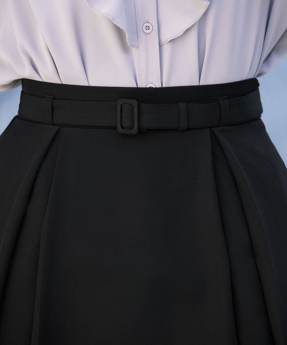 Tiaclasse 【ダブルストレッチ・洗える】ベルト付きタックスカート 