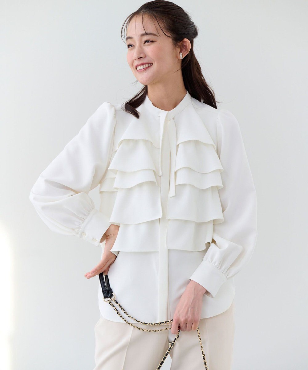 組曲 【KUMIKYOKU NAVY】コンフォータブルドレープ フリルブラウス 