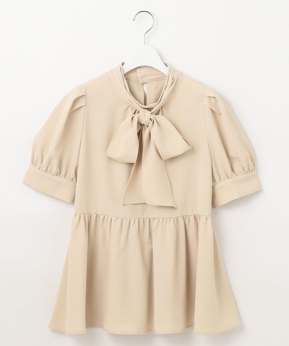 Feroux 【洗える】ペプラム ボウタイブラウス 