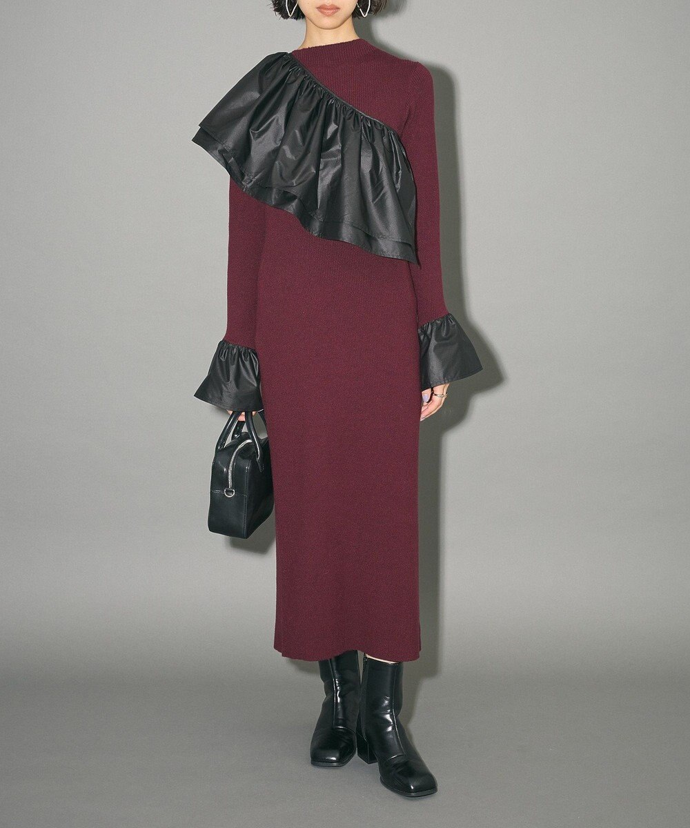 Green Parks フリルベルト付ニットワンピース 