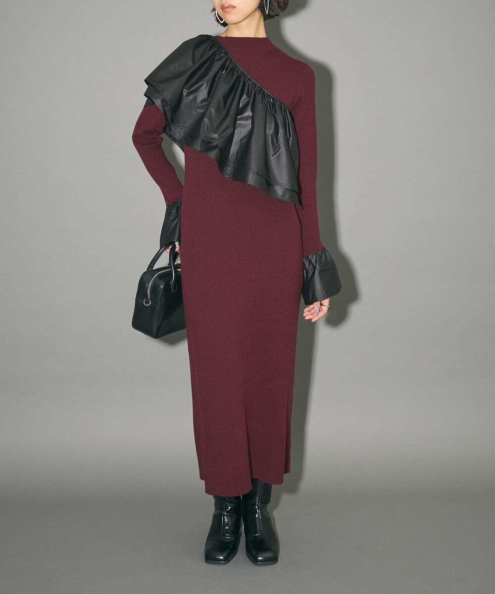 Green Parks フリルベルト付ニットワンピース 