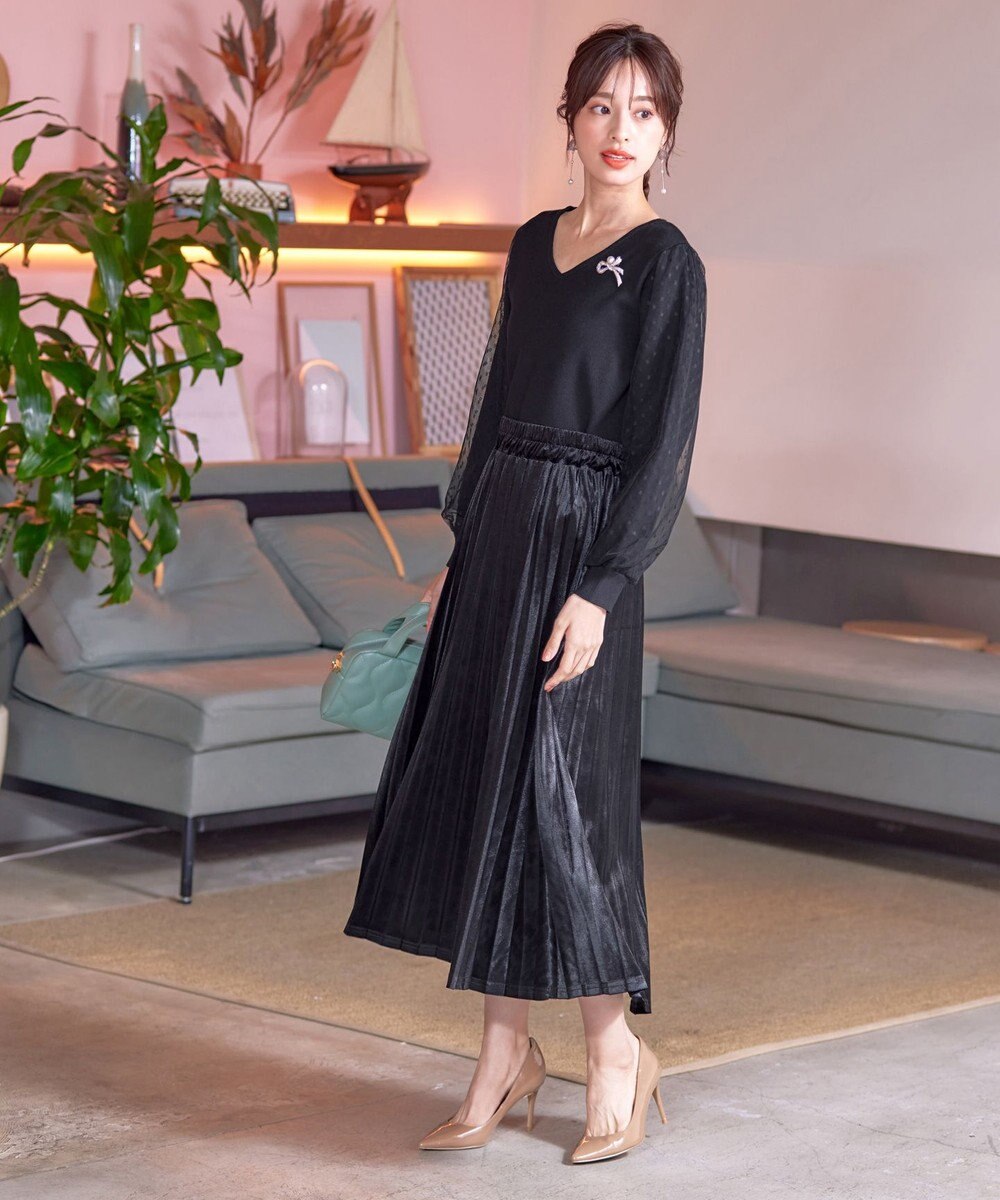 Tiaclasse L 【洗える】ドットチュールコンビニットトップス 