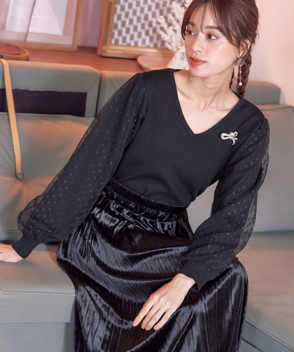 Tiaclasse L 【洗える】ドットチュールコンビニットトップス 