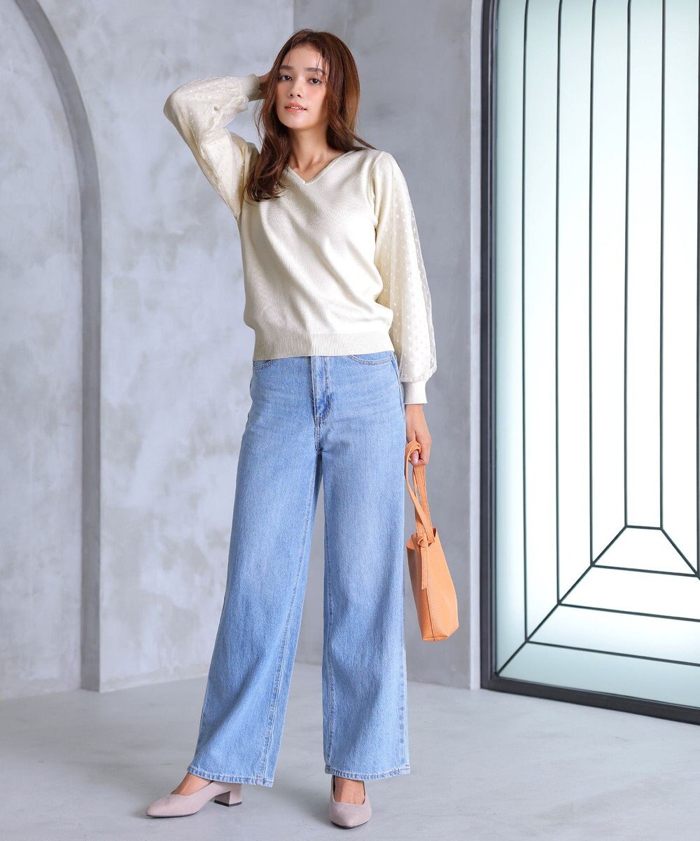 Tiaclasse L 【洗える】ドットチュールコンビニットトップス 