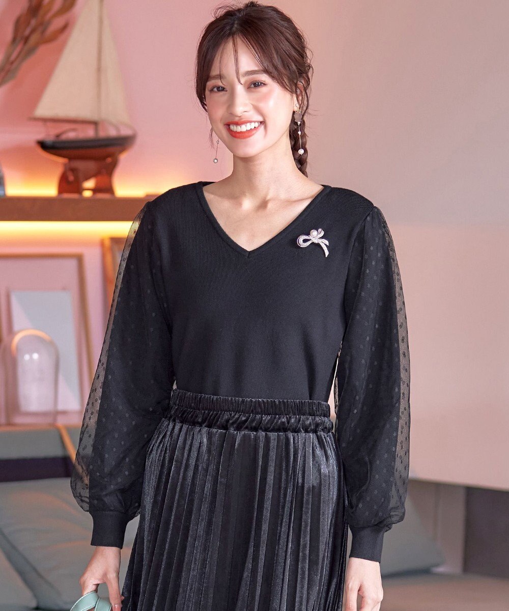 Tiaclasse L 【洗える】ドットチュールコンビニットトップス 