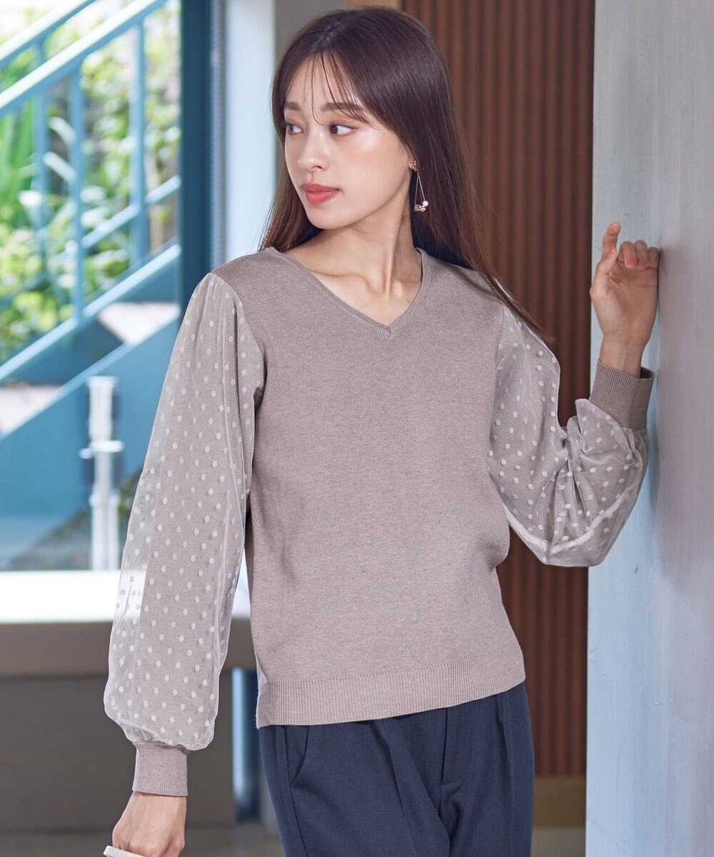 Tiaclasse L 【洗える】ドットチュールコンビニットトップス 