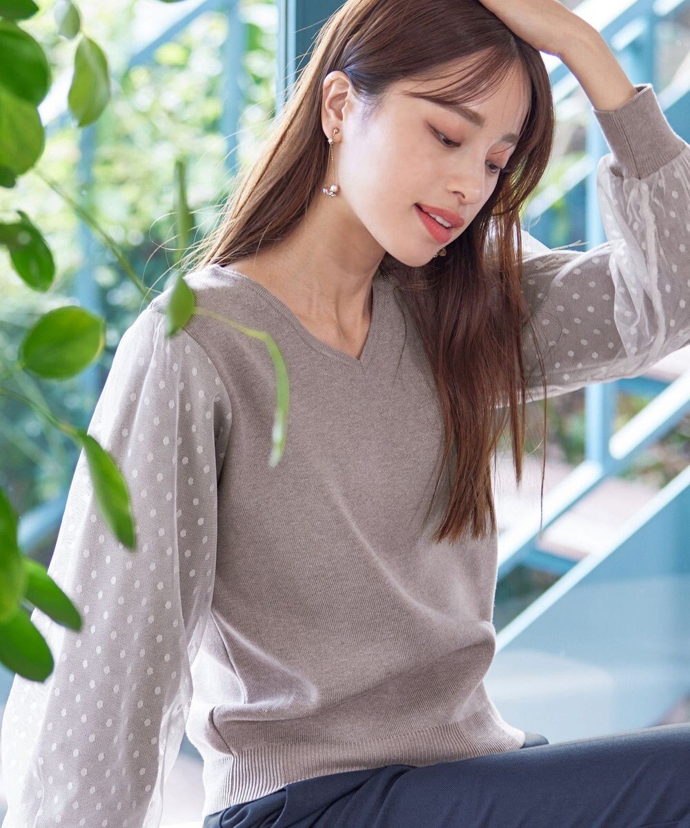 Tiaclasse L 【洗える】ドットチュールコンビニットトップス 