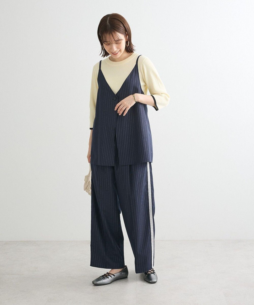 Green Parks ＢＰ　袖口カラーリブ７分袖ニットプルオーバー 