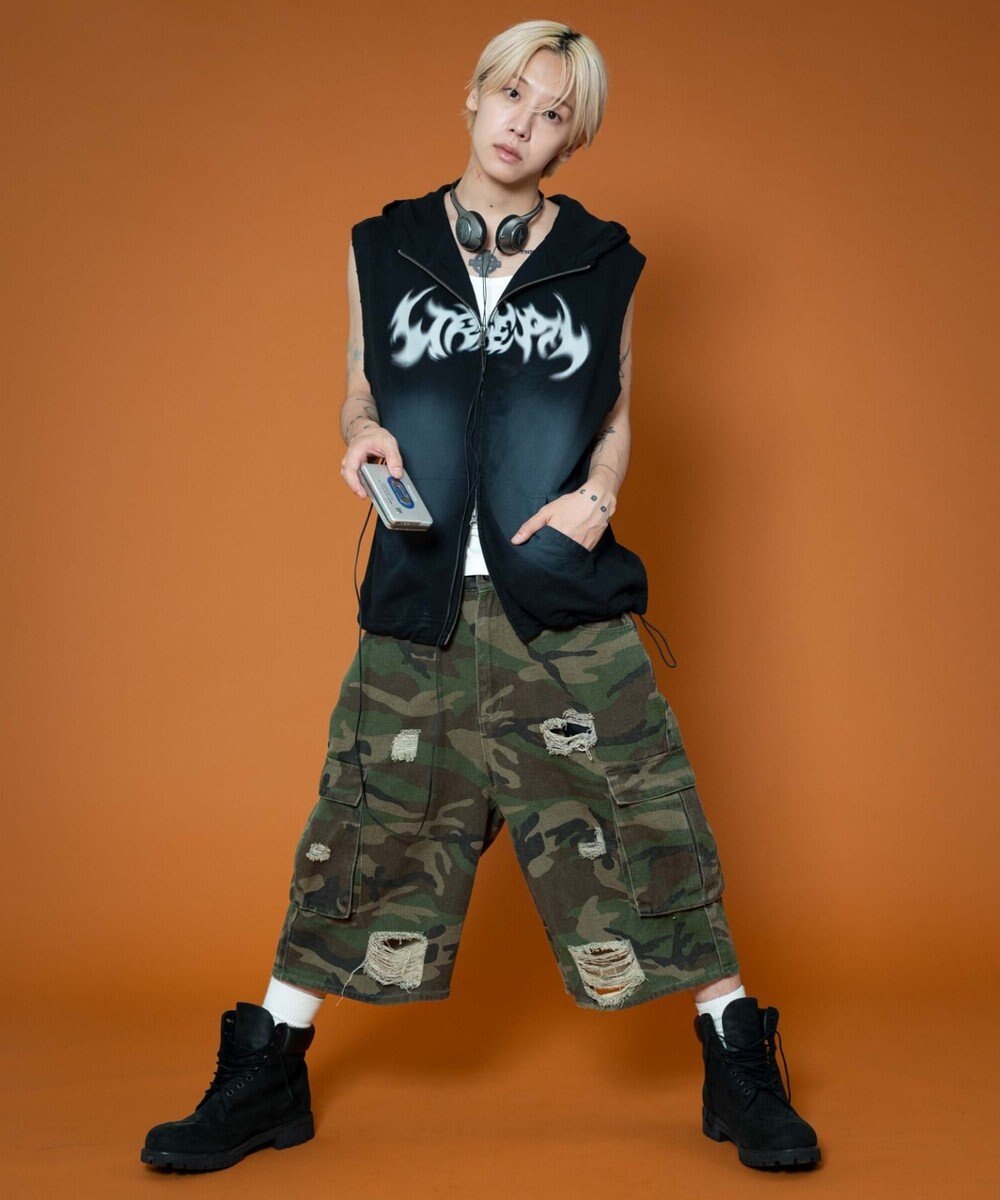 WEGO ノースリーブグラフィックZIPパーカー 