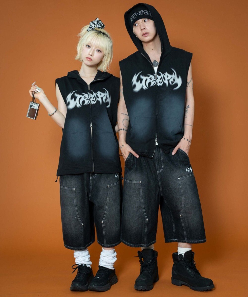 WEGO ノースリーブグラフィックZIPパーカー 