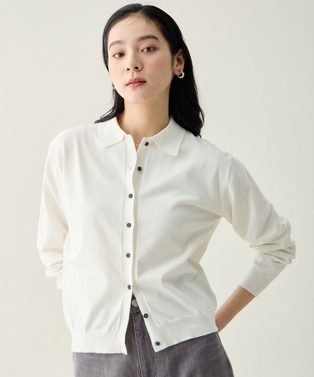 ANY L コットンブレンドポロカーデ 