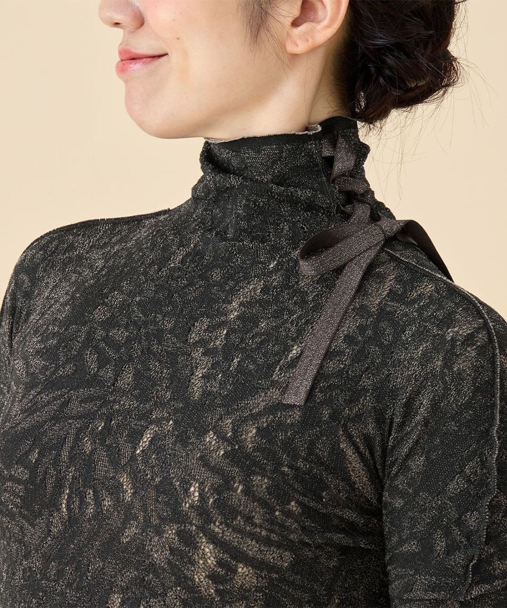 Chacott 【ノーソーイングニット】サイドリボンハイネックニットトップ 