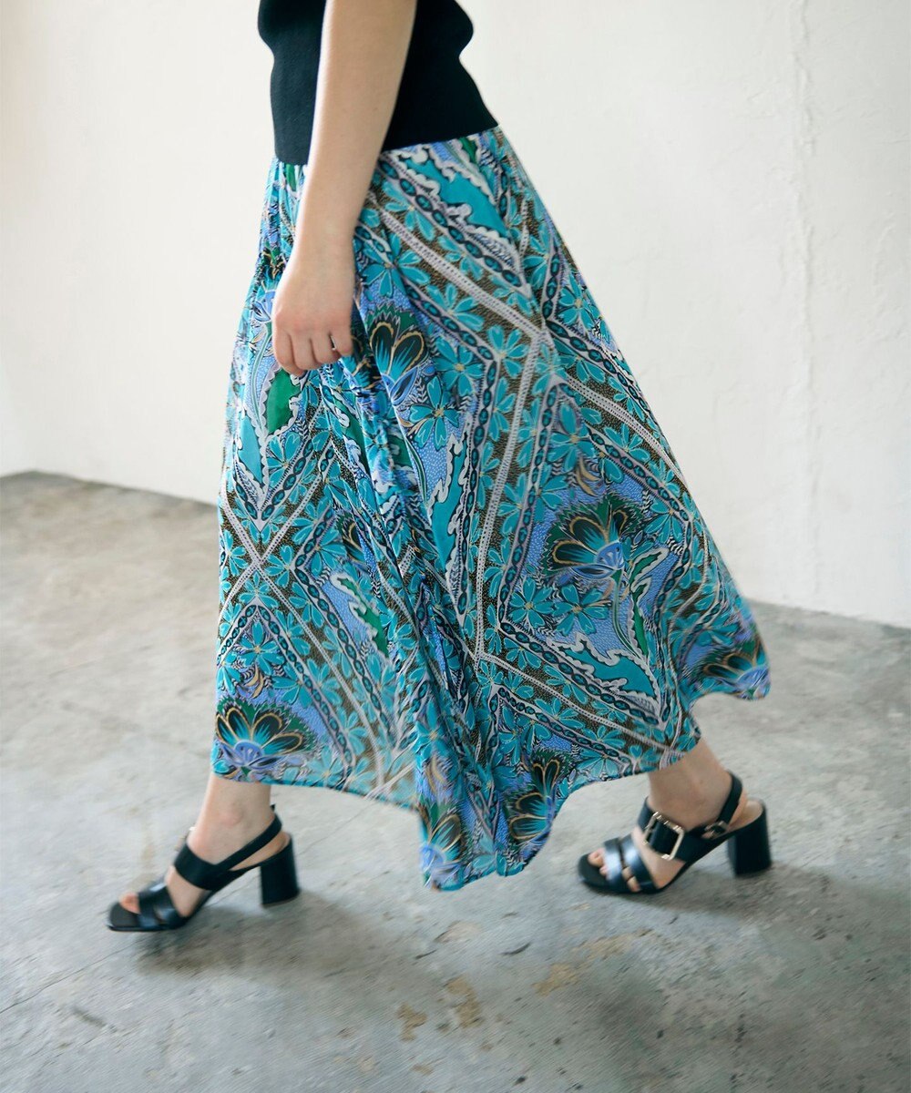 GRACE CONTINENTAL シフォンプリントギャザースカート 