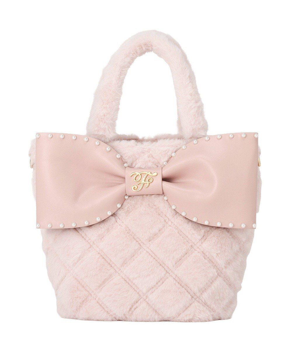 Maison de FLEUR フェイクファーパールリボントートバッグ 