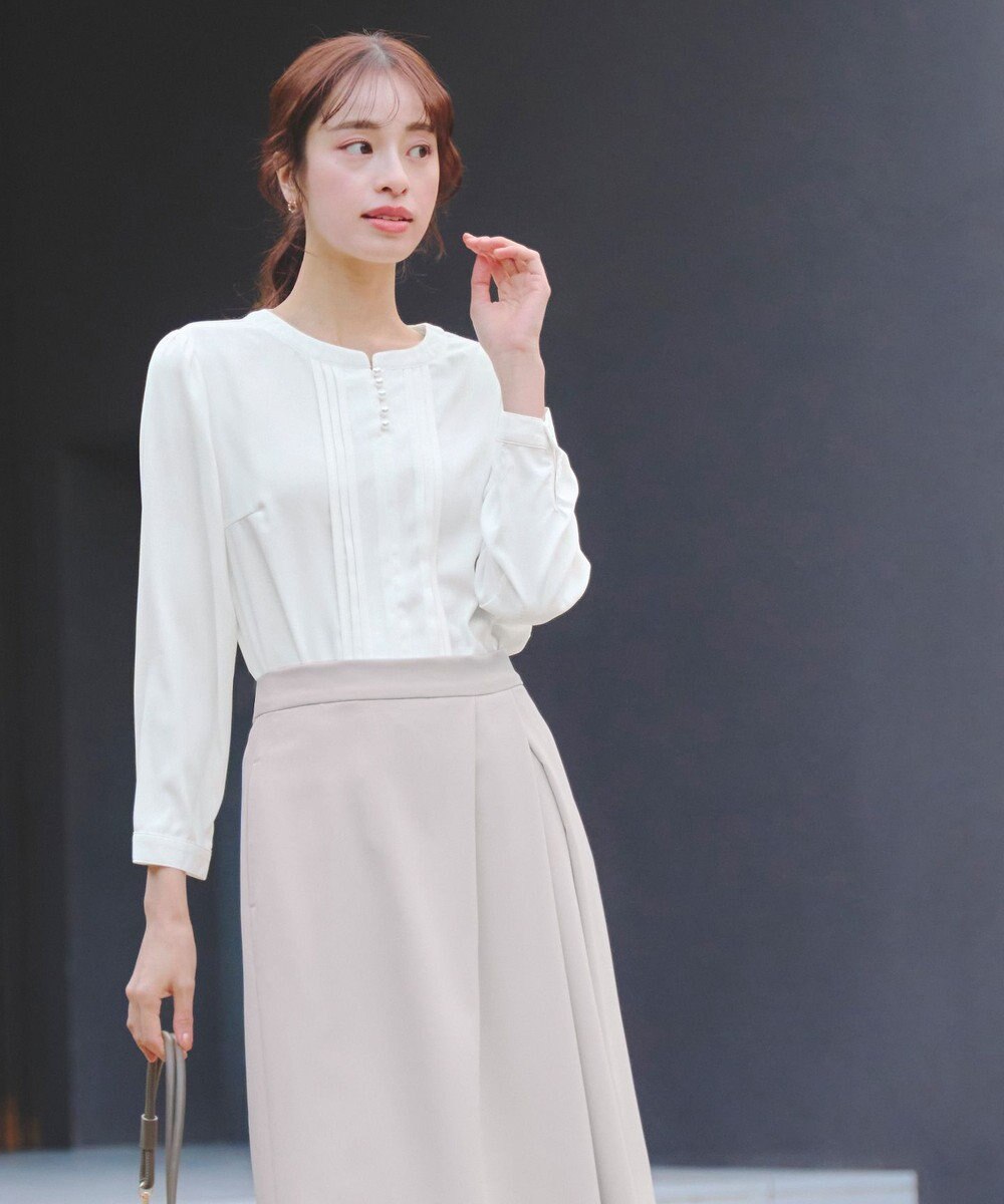 Tiaclasse L 【洗える】ピンタック配色ブラウス 