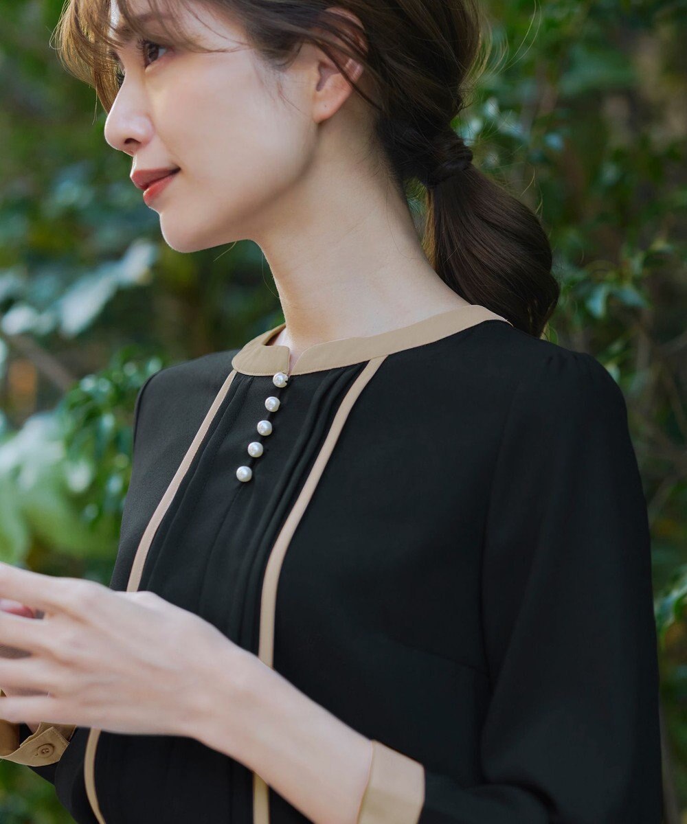 Tiaclasse L 【洗える】ピンタック配色ブラウス 