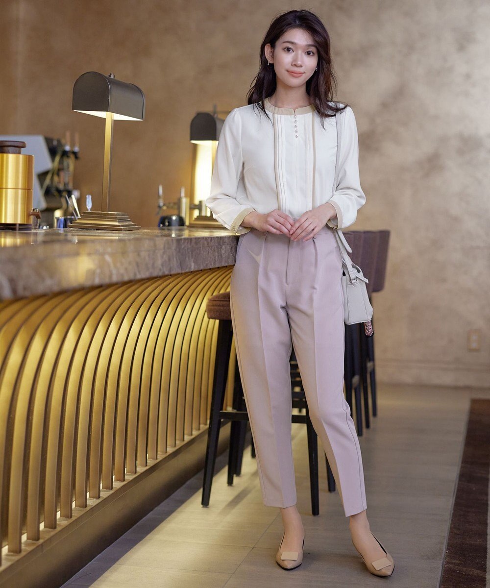 Tiaclasse L 【洗える】ピンタック配色ブラウス 