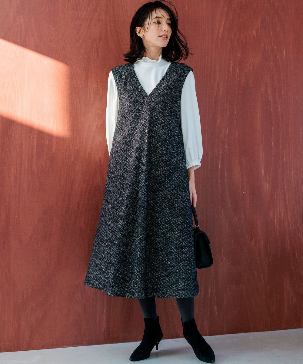 組曲 ファンシーツイード Vネックジャンスカ 