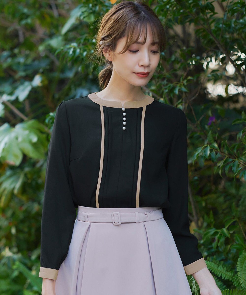 Tiaclasse 【洗える】ピンタック配色ブラウス 