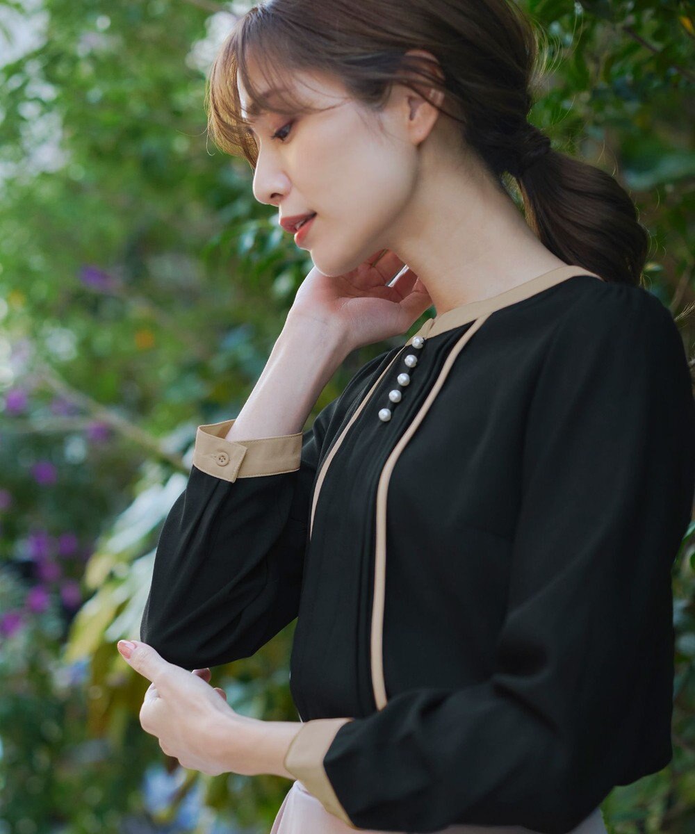 Tiaclasse L 【洗える】ピンタック配色ブラウス 