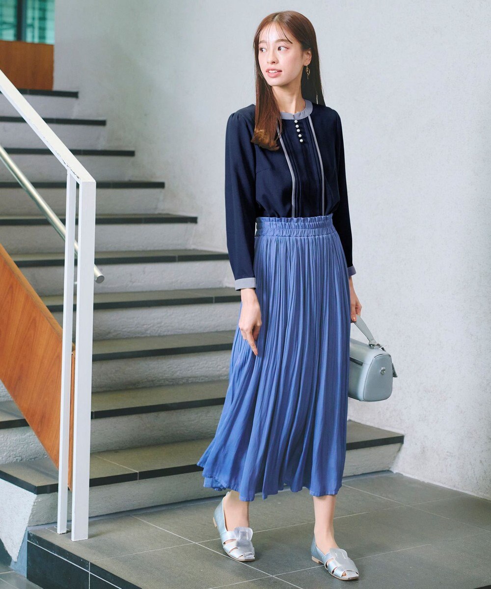 Tiaclasse L 【洗える】ピンタック配色ブラウス 