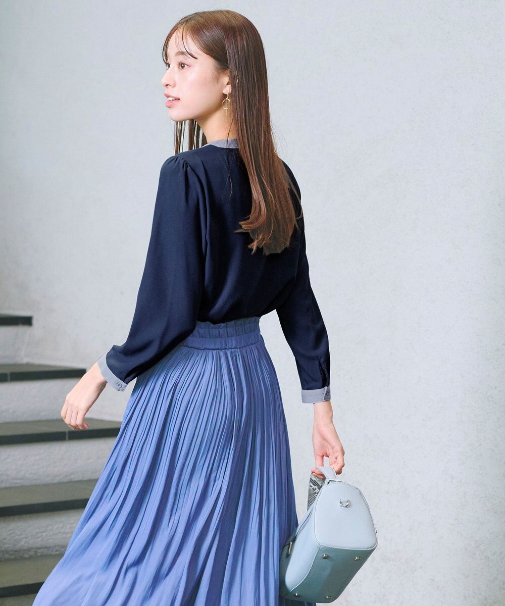 Tiaclasse L 【洗える】ピンタック配色ブラウス 