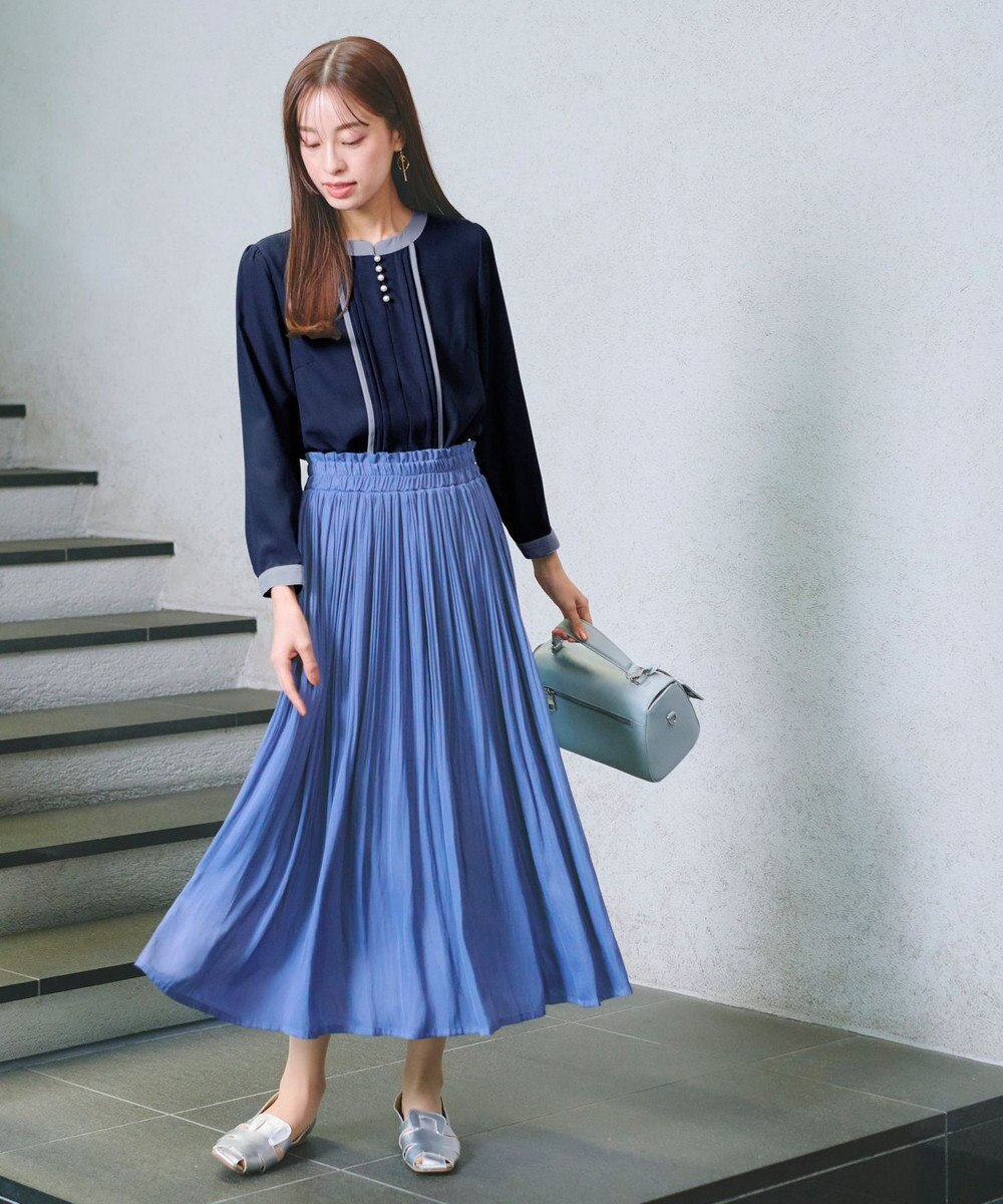 Tiaclasse 【洗える】ピンタック配色ブラウス 