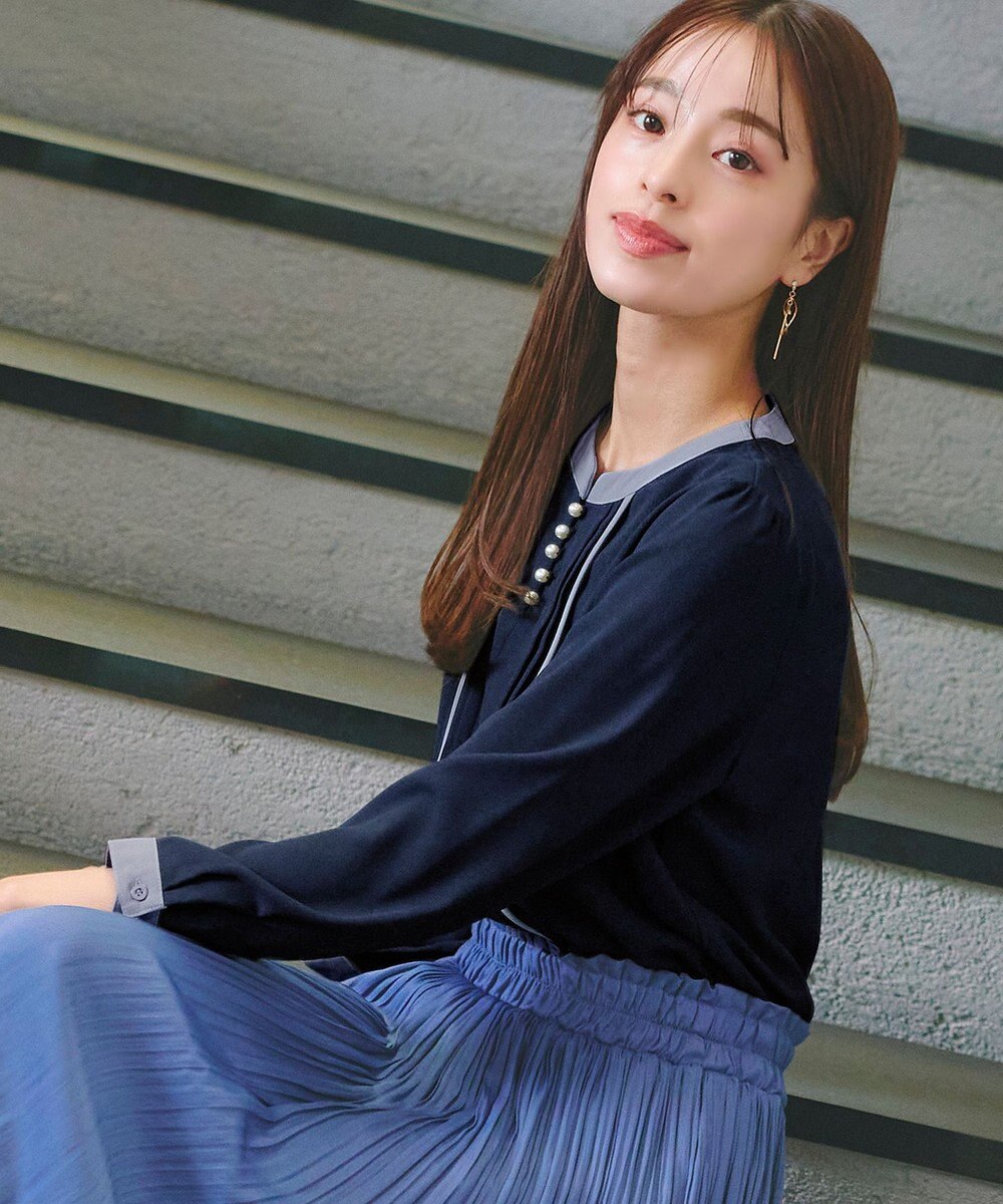 Tiaclasse 【洗える】ピンタック配色ブラウス 