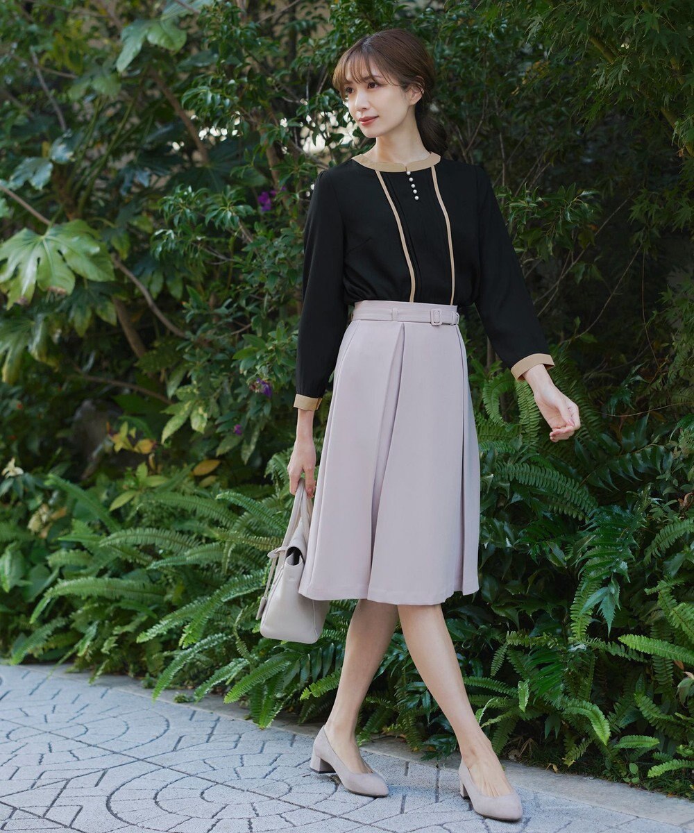 Tiaclasse L 【洗える】ピンタック配色ブラウス 