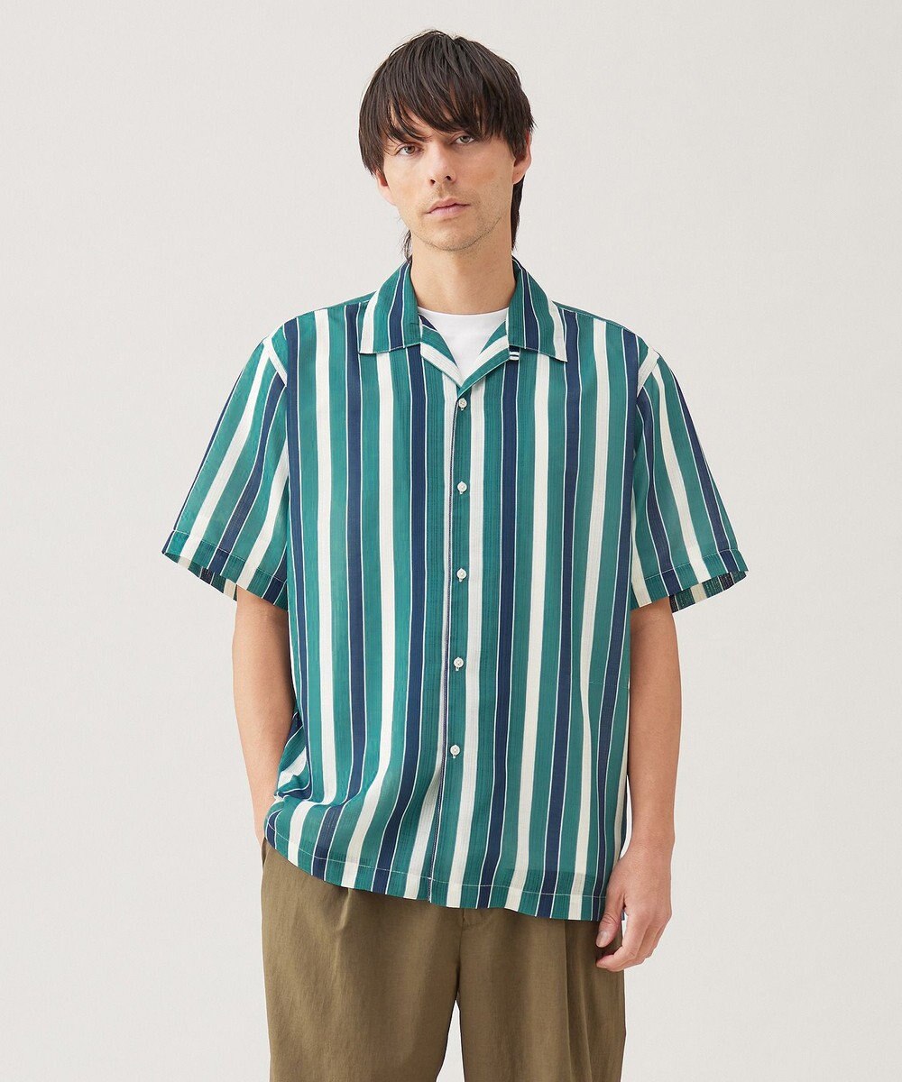 UNFILO MENS シアーメッシュプリント オープンカラーシャツ【ギフトにもおすすめ】 