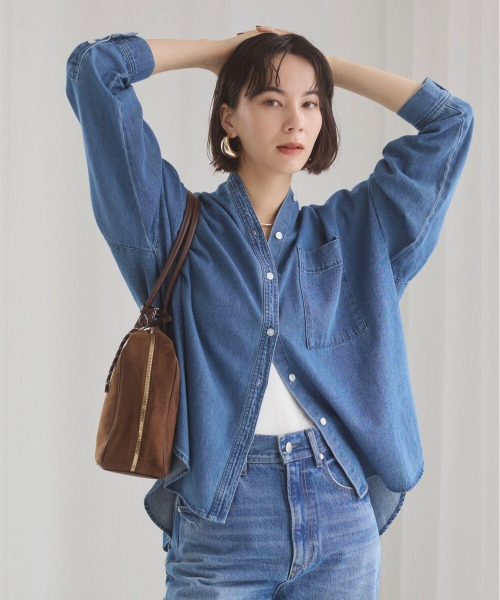WEGO 【ANGIE VINTAGE】オーバーサイズ バンドカラー デニムシャツ 