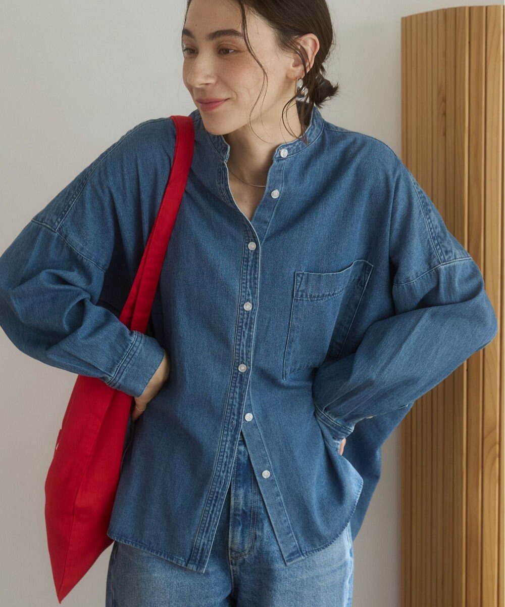 WEGO 【ANGIE VINTAGE】オーバーサイズ バンドカラー デニムシャツ 