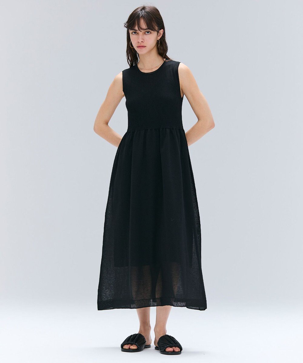 BEIGE， 【洗える】MILANO / リネン混シアーニットAラインワンピース 