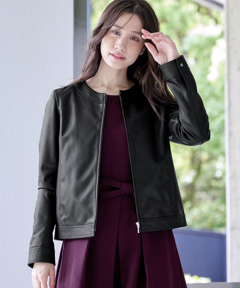 Tiaclasse L 【本革】ノーカラーシープレザージャケット 